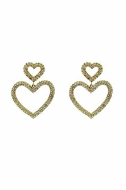 Chloe Gold Embellished Duo Heart Earrings